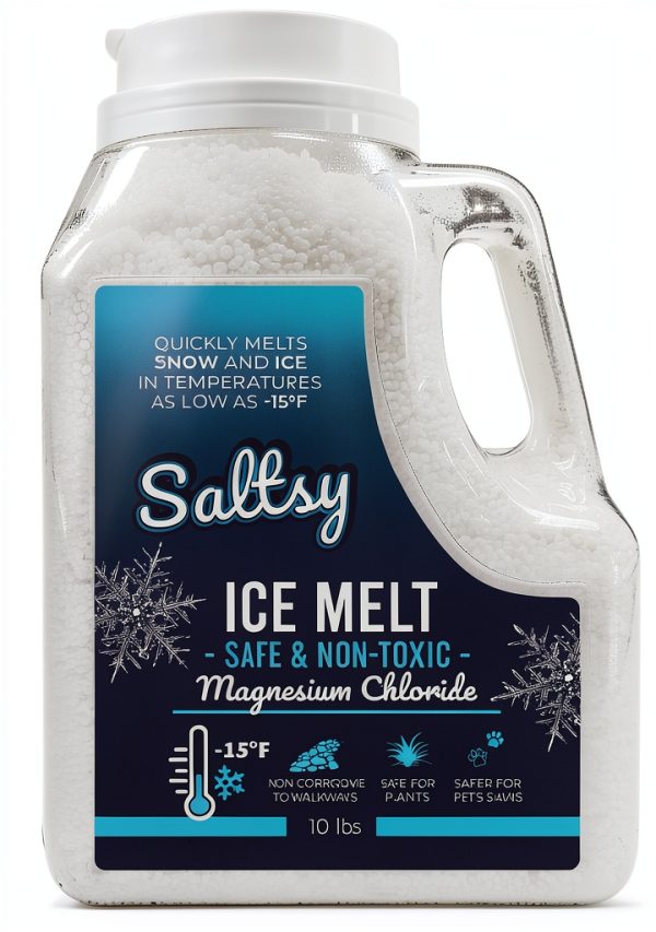 Saltsy Ice Melt - 10 lbs Shaker Jug - Pet-Safe Magnesium Chloride Pellets for Walkways, Driveways, Etc - Round Pellets Act Fast & Maximize Melting - 2X Melting Power vs Rock Salt -Use w Salt Spreaders-0